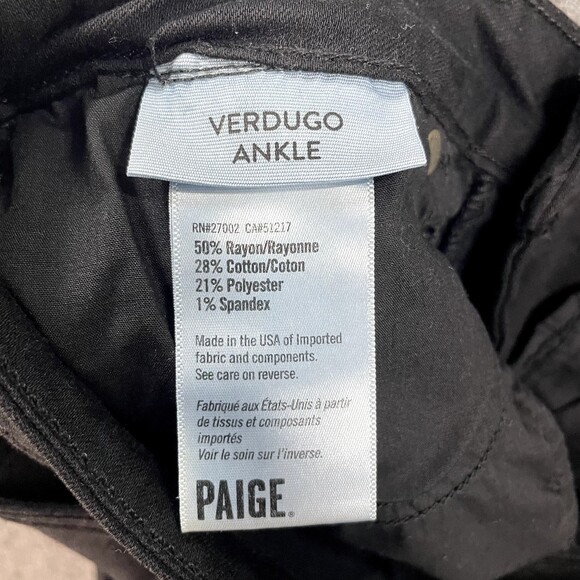 Paige Jeans Women's 28 Black Verdugo Ankle Skinny Dark Wash Black Stretch - Picture 9 of 9
